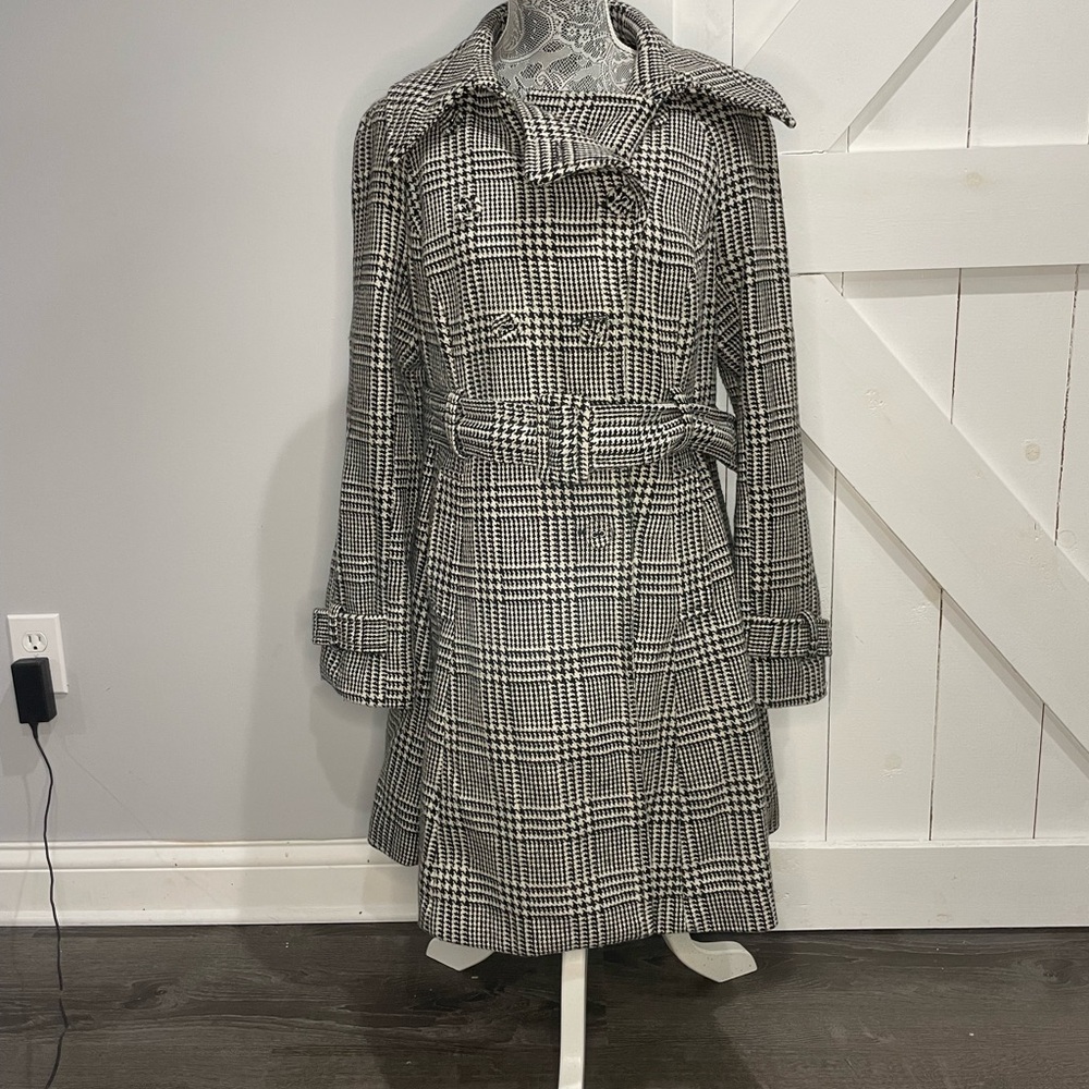 Sugarfly Black and Gray Pea Coat with Belt and Wide Collar